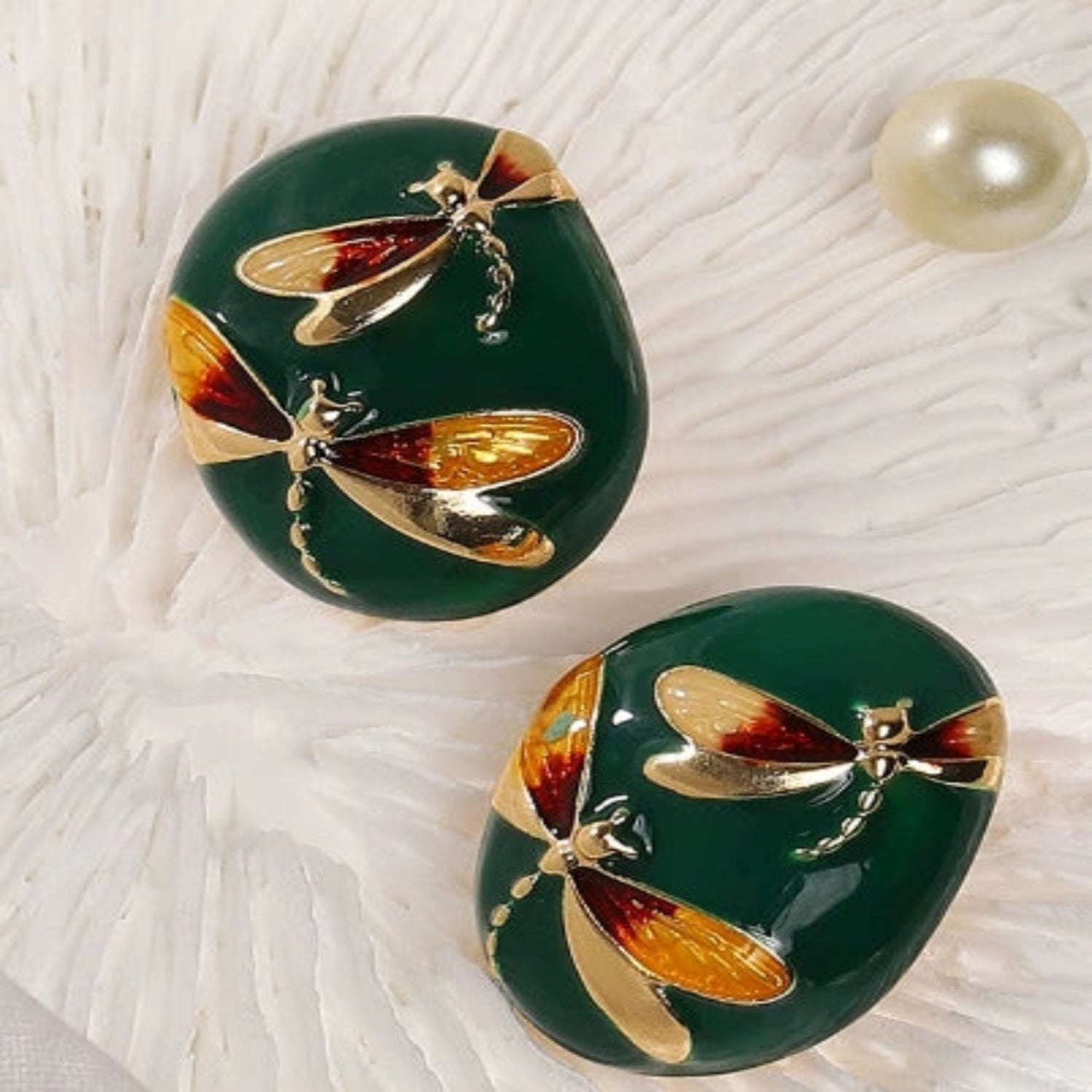 Green Enamel Dragonfly Stud Earrings JLT13630