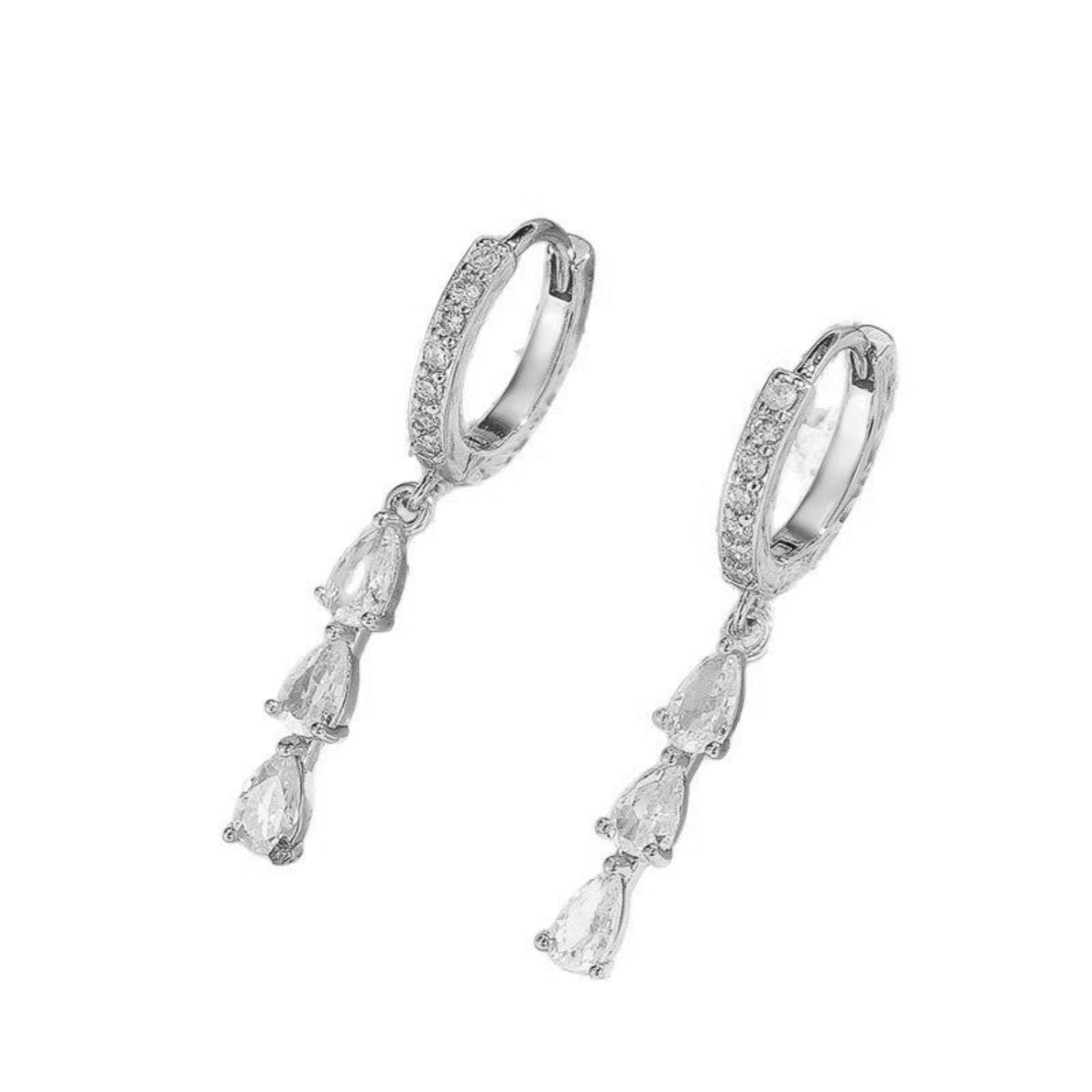 Silver Crystal Teardrop Huggie Earrings JLT13634