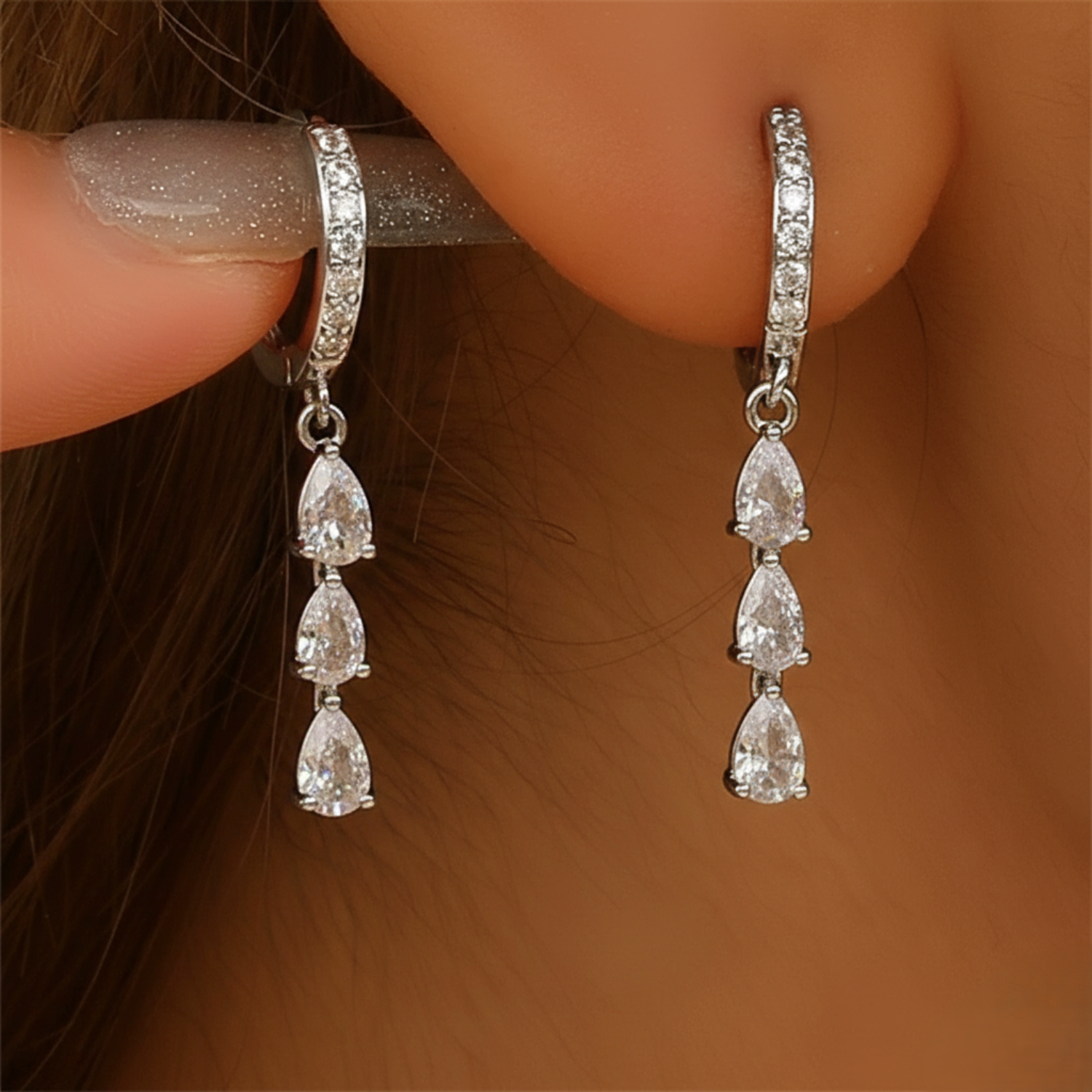 Silver Crystal Teardrop Huggie Earrings JLT13634