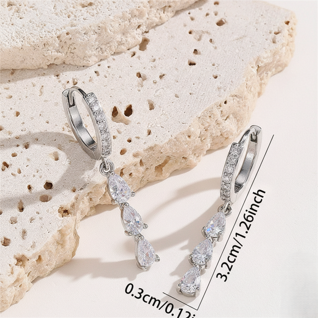 Silver Crystal Teardrop Huggie Earrings JLT13634