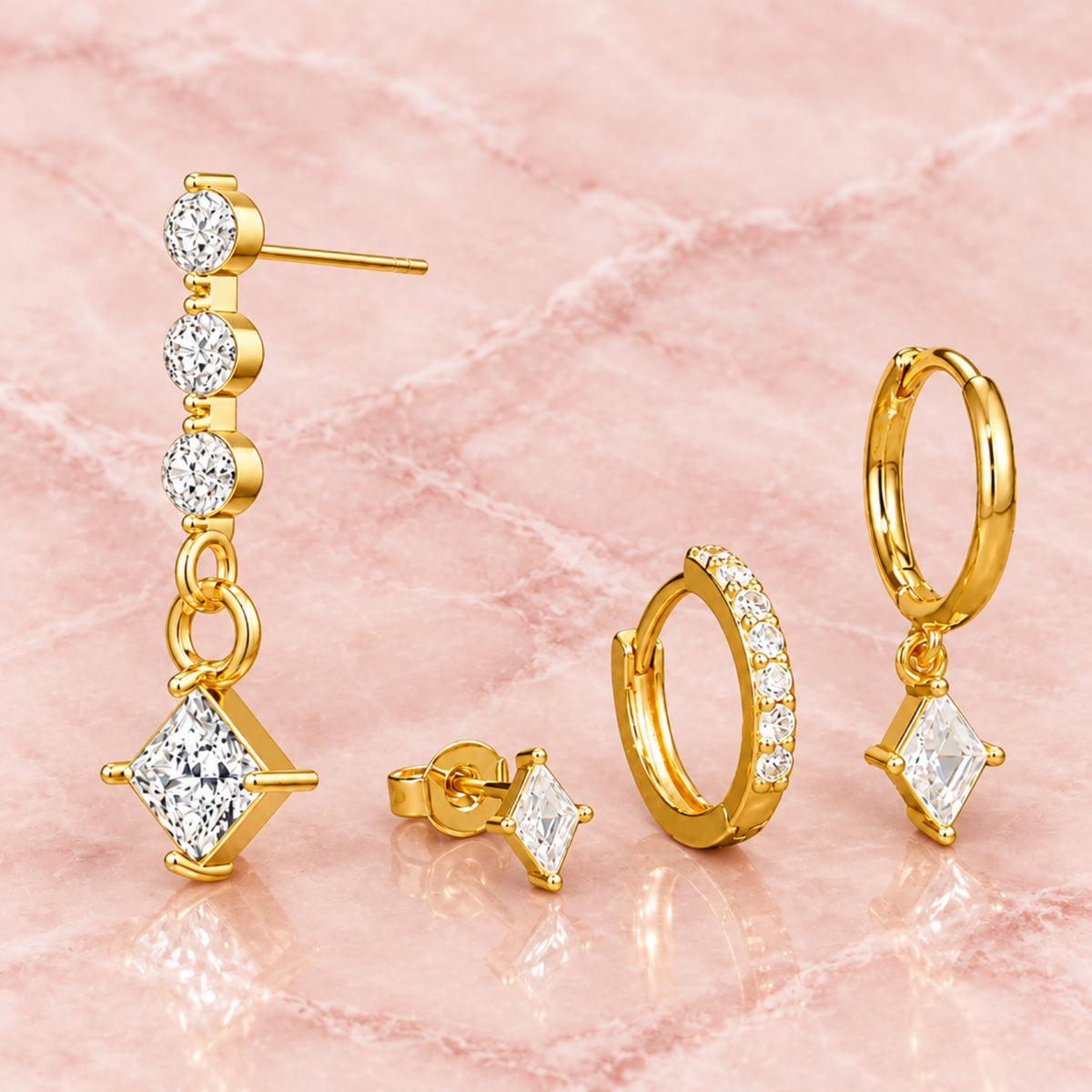 Gold Crystal Geometric Drop Earrings JLT13988