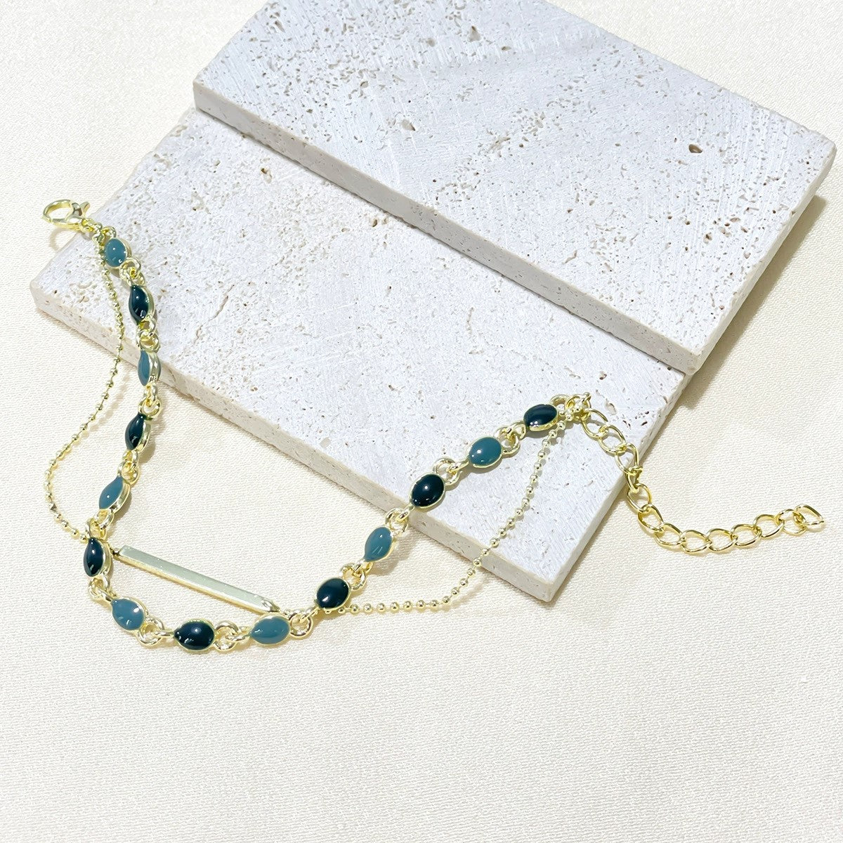 Just Lil Things Artificial Emerald & Grey Dual-Layer| Minimal Elegant Bracelets jltb0260