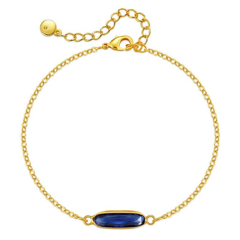 Just Lil Things Artificial Blue Crystal Charm Gold Chain Bracelets jltb0344