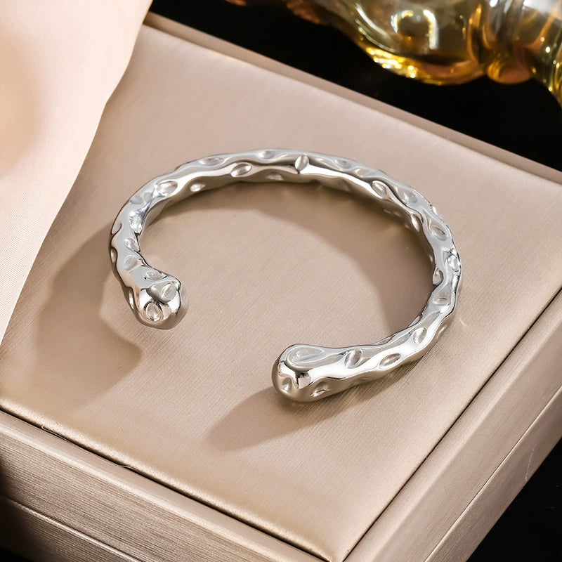 Just Lil Things Artificial Hammered Textured silver Cuff Bracelet – Bold & Minimalist Style JLTPB0390