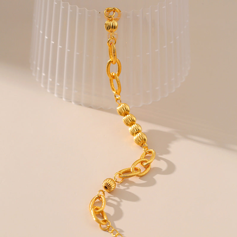 Just lil things Golden Textured Bead & Link Bracelet – Adjustable Chain Design JLTLB0447