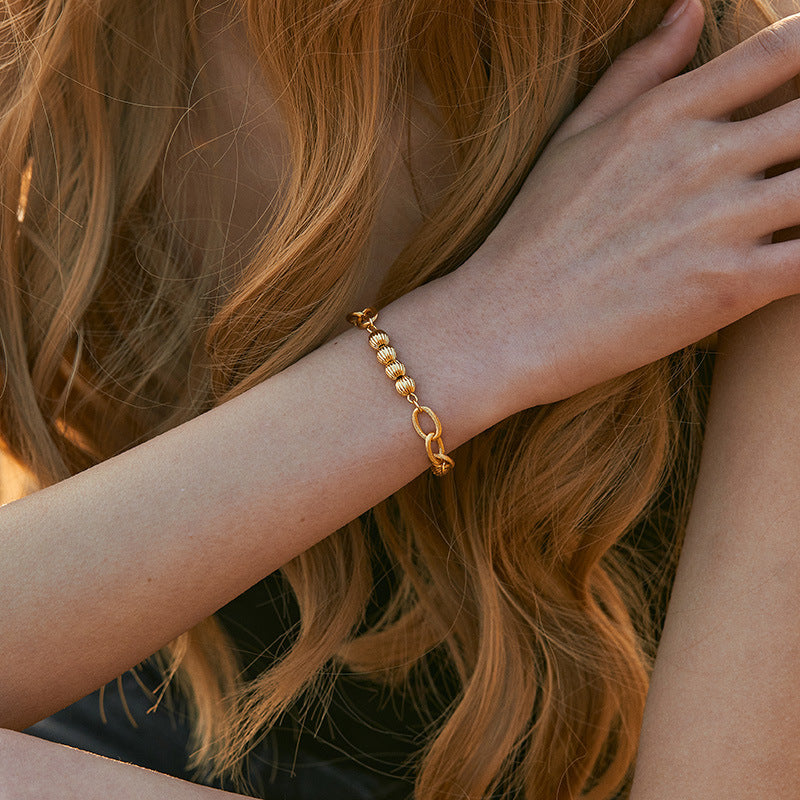 Just lil things Golden Textured Bead & Link Bracelet – Adjustable Chain Design JLTLB0447