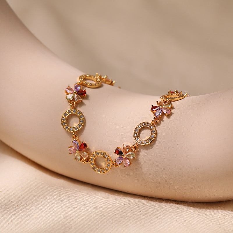 Just lil things Floral Circle Charm Bracelet – with Colorful Crystal Petals Bracelets