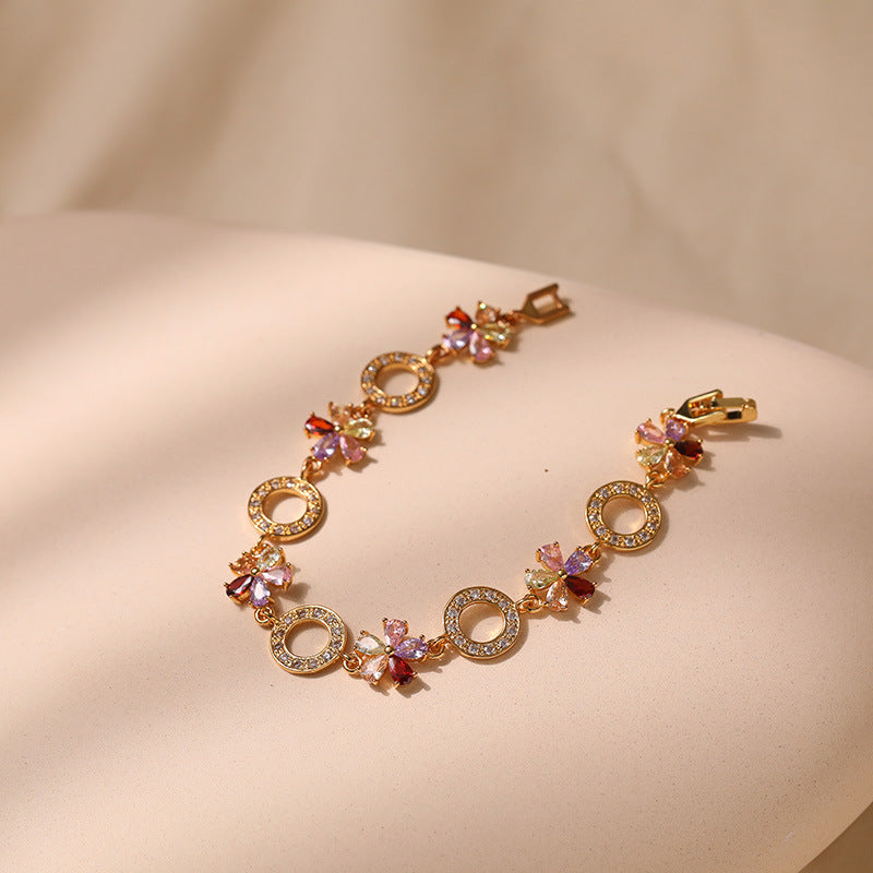Just lil things Floral Circle Charm Bracelet – with Colorful Crystal Petals Bracelets