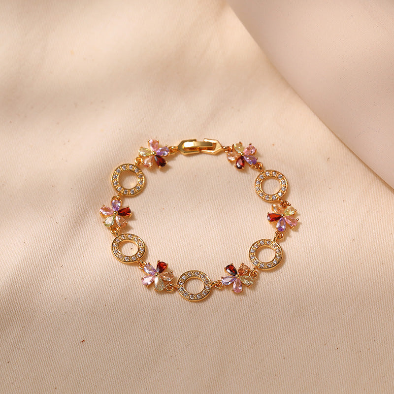 Just lil things Floral Circle Charm Bracelet – with Colorful Crystal Petals Bracelets