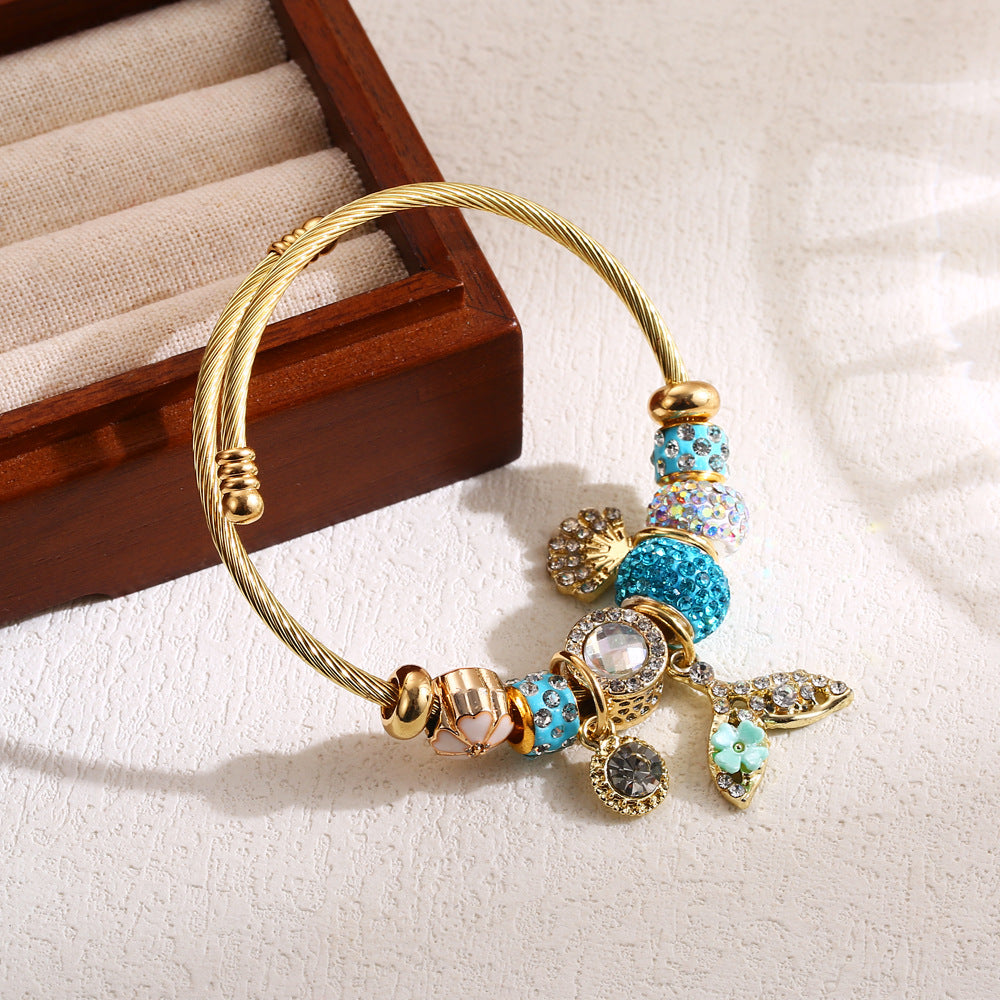 Just lil things Ocean Charm – Bangle with Sparkling Beads Bracelets-jltb0453