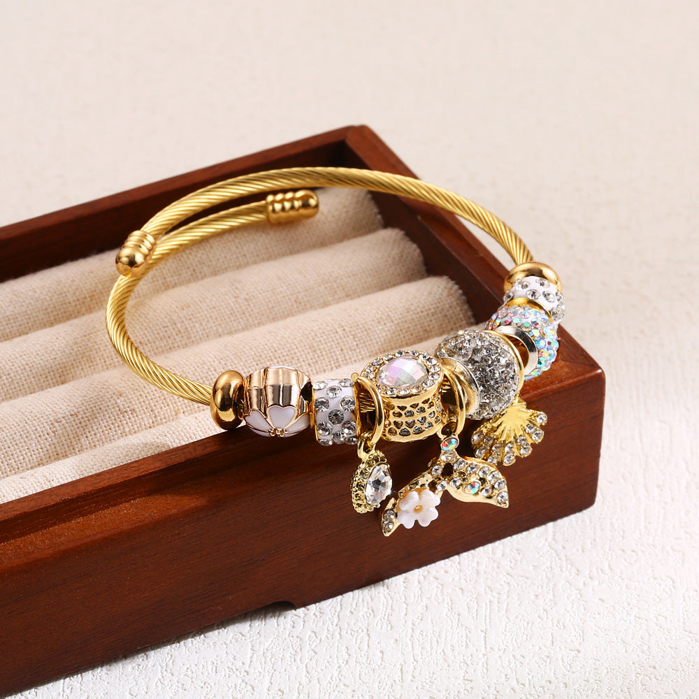 Just lil things Ocean Charm – Bangle with Sparkling Beads Bracelets-jltb0453