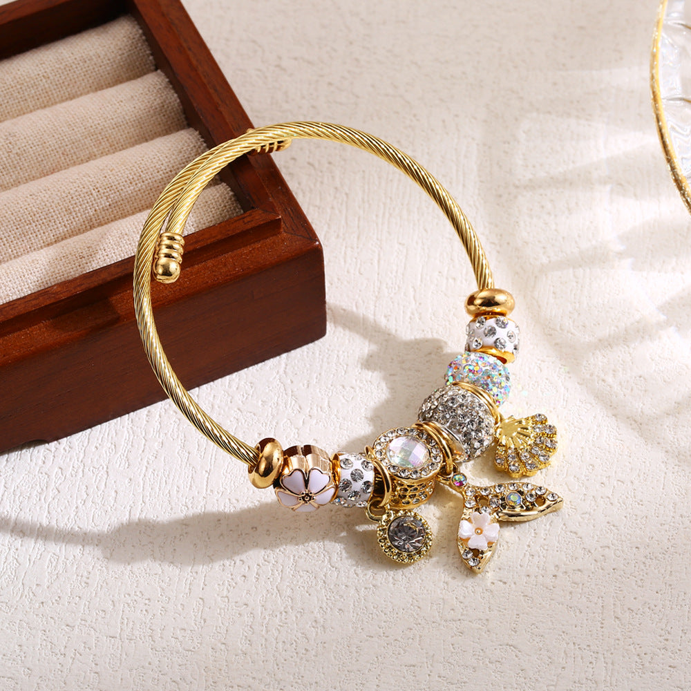 Just lil things Ocean Charm – Bangle with Sparkling Beads Bracelets-jltb0453