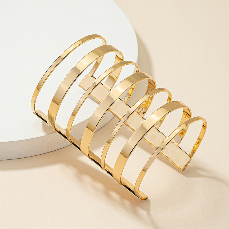 Just lil things Golden Multi-Bar Open Cuff Bracelet – Modern Statement Bracelets JLTB0479