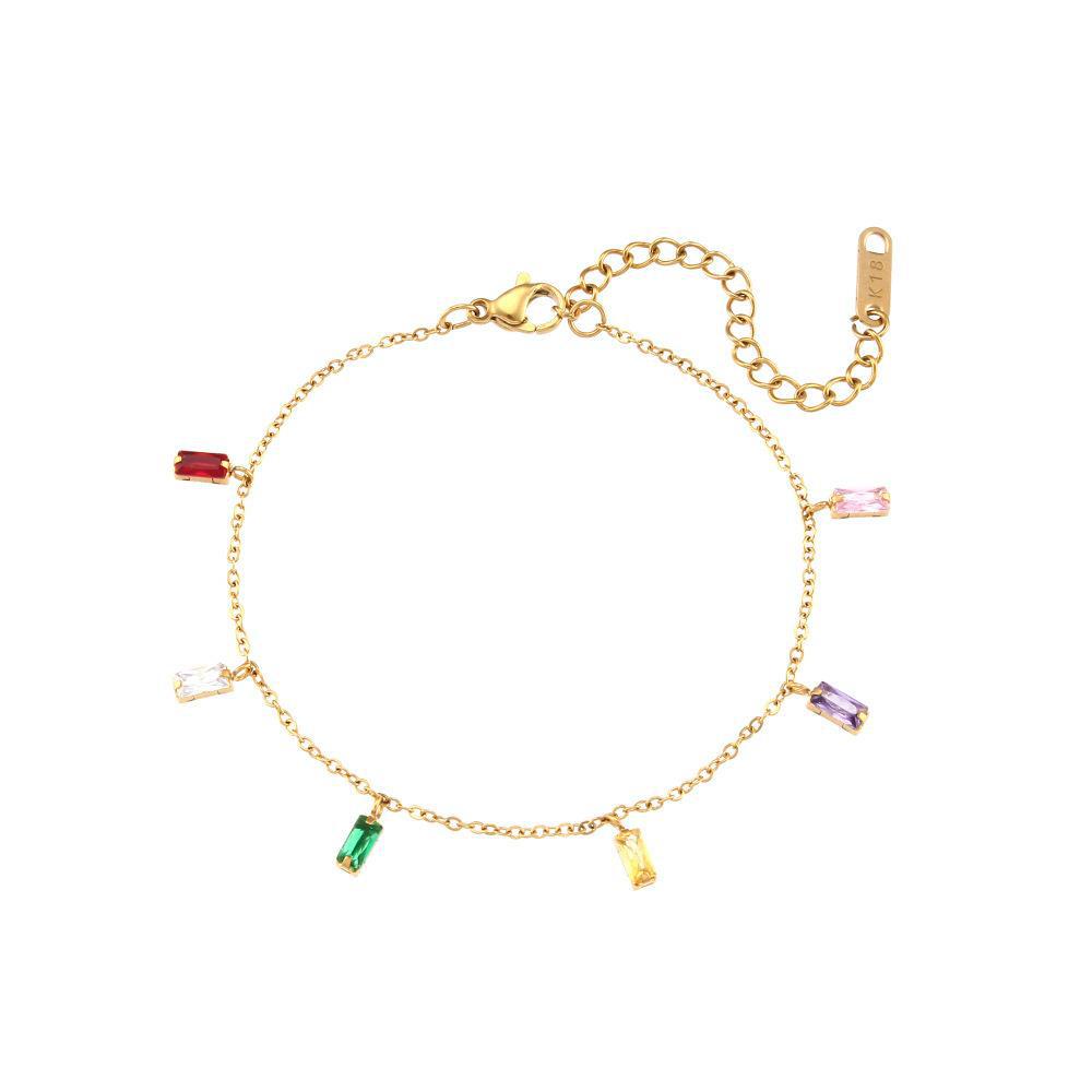 Just Lil Things Artificial Rainbow Baguette Charm – Dainty sleek Chain Bracelets jltb0491