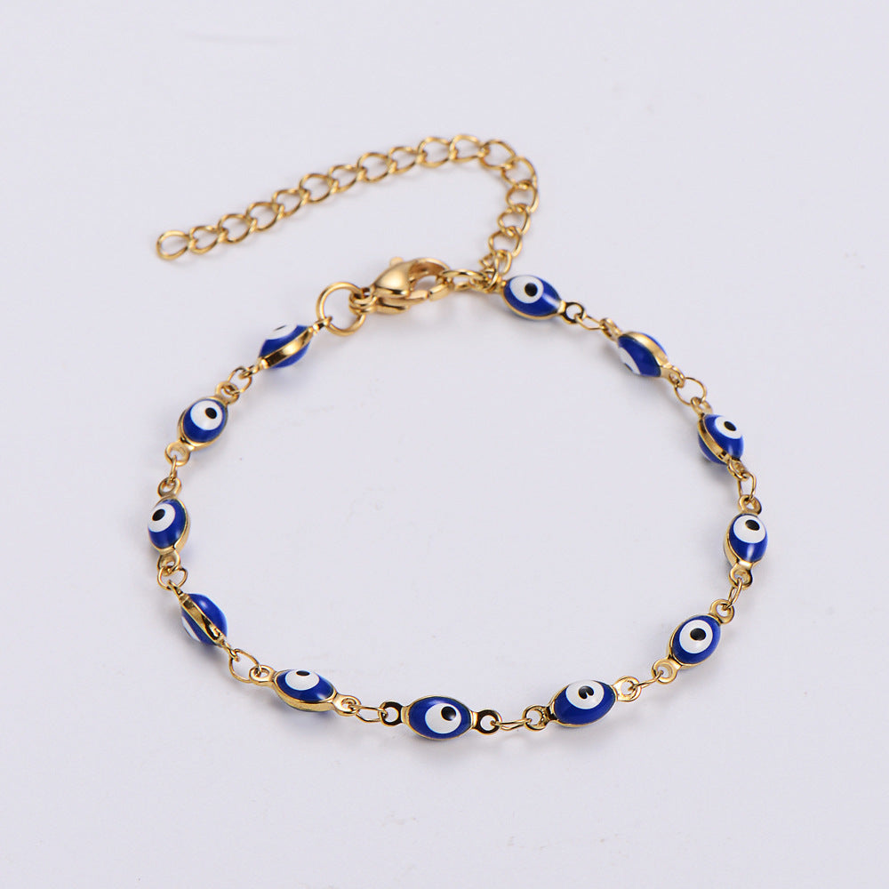 JustLilThings Arificial Gold Evil Eye Charm Bracelet – Adjustable Chain for Everyday Protection jltb0507