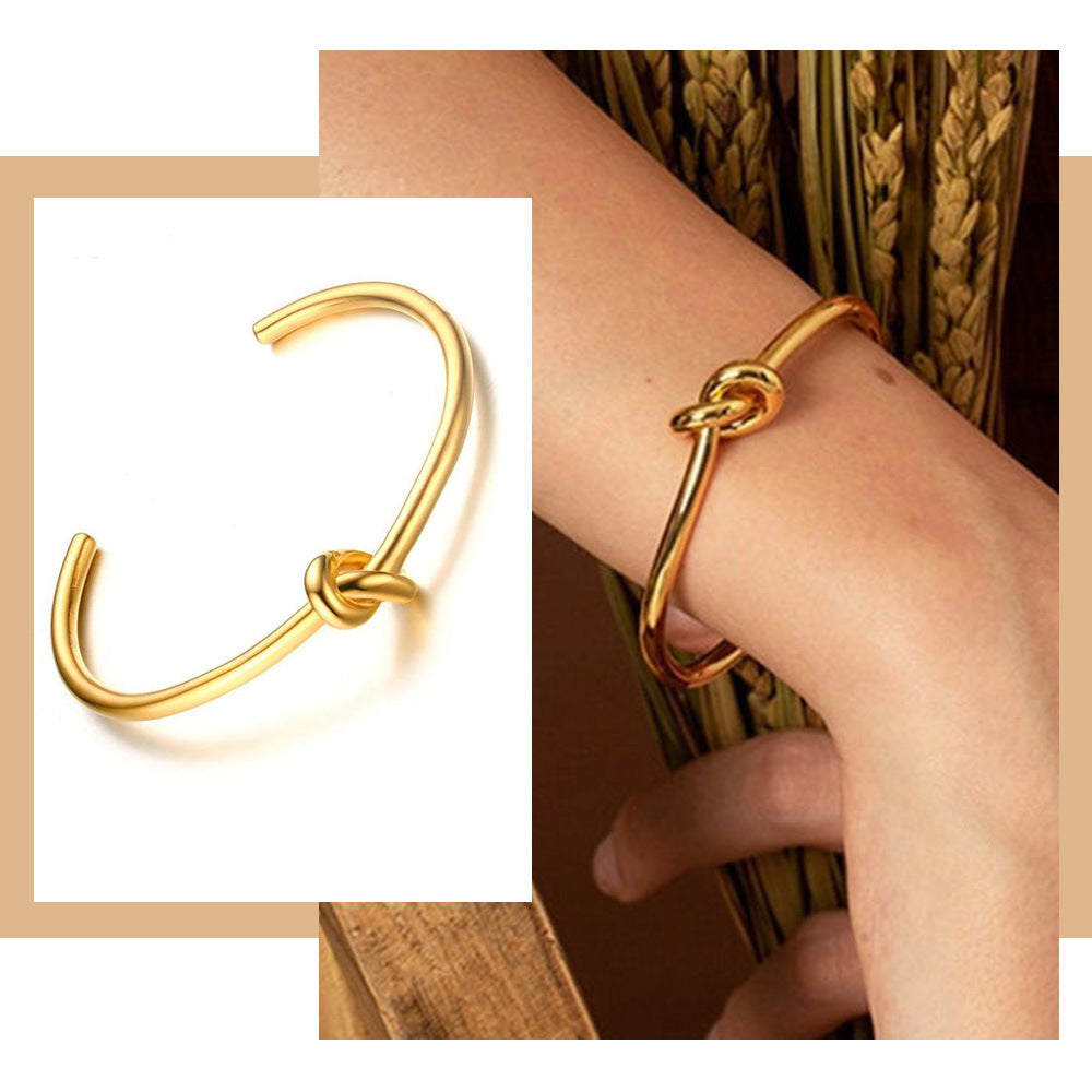 Just Lil Things Artificial Minimalist Gold Knot Open Cuff Bracelet jltb0514