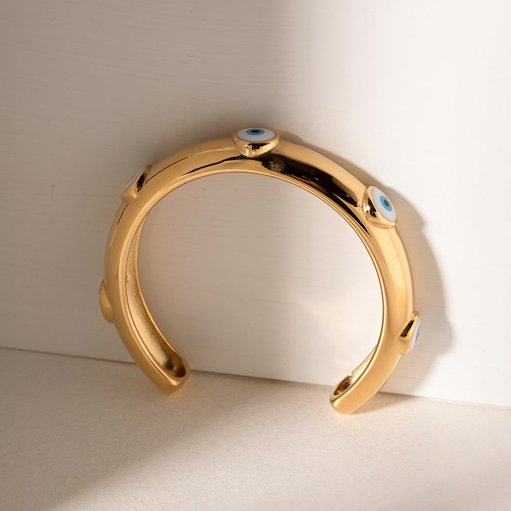 Just Lil Things Artificial Gold Evil Eye Open Cuff – Protective Statement Jewelry Bracelet- jltb0518