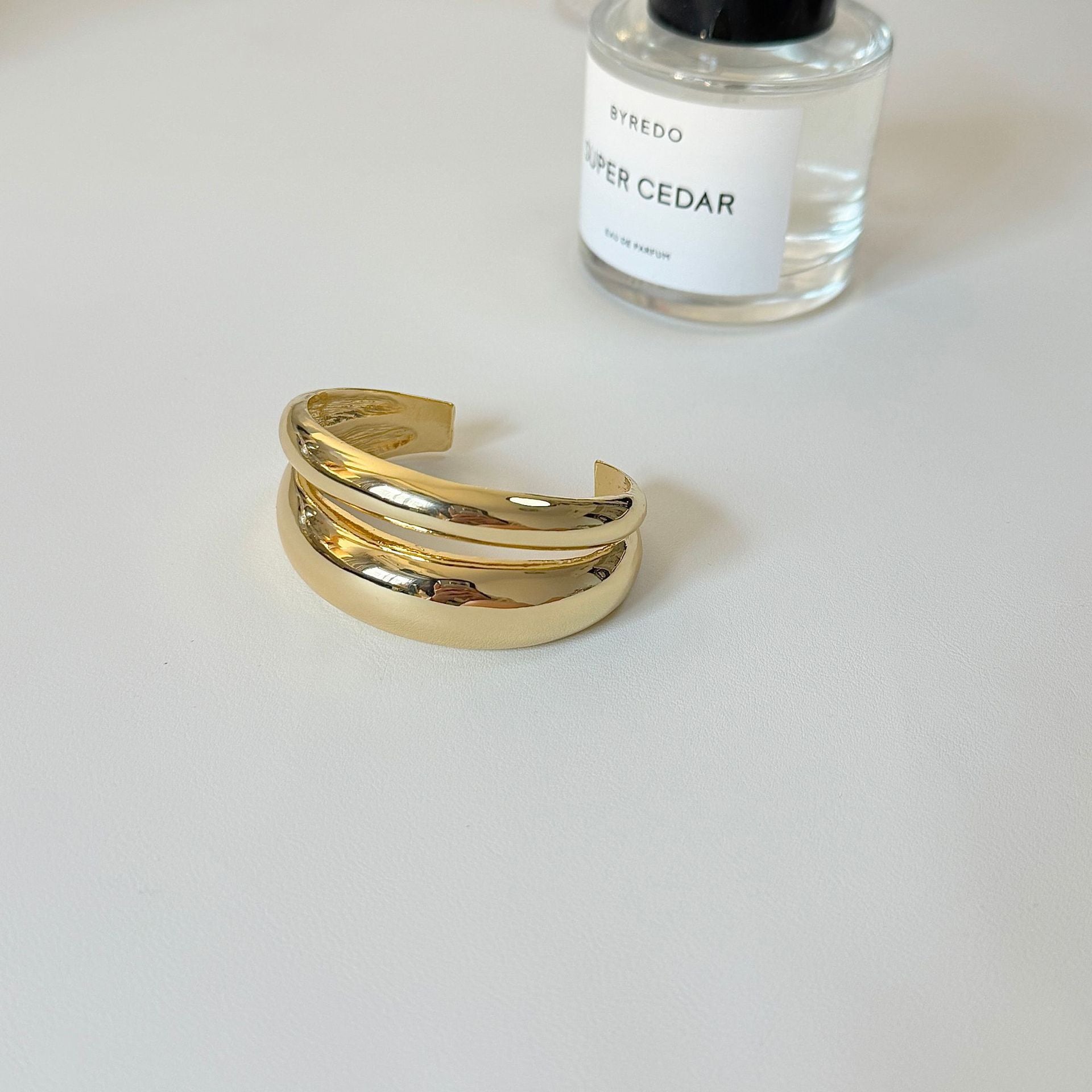 Just Lil Things Artificial Classic Gold Dual-Band Open Cuff Bracelet jltb0525