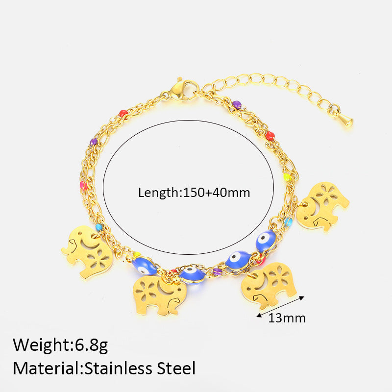 Golden Elephant & Evil Eye Charm Bracelet – Boho Chic Layered Chain Bracelet JLTB0542