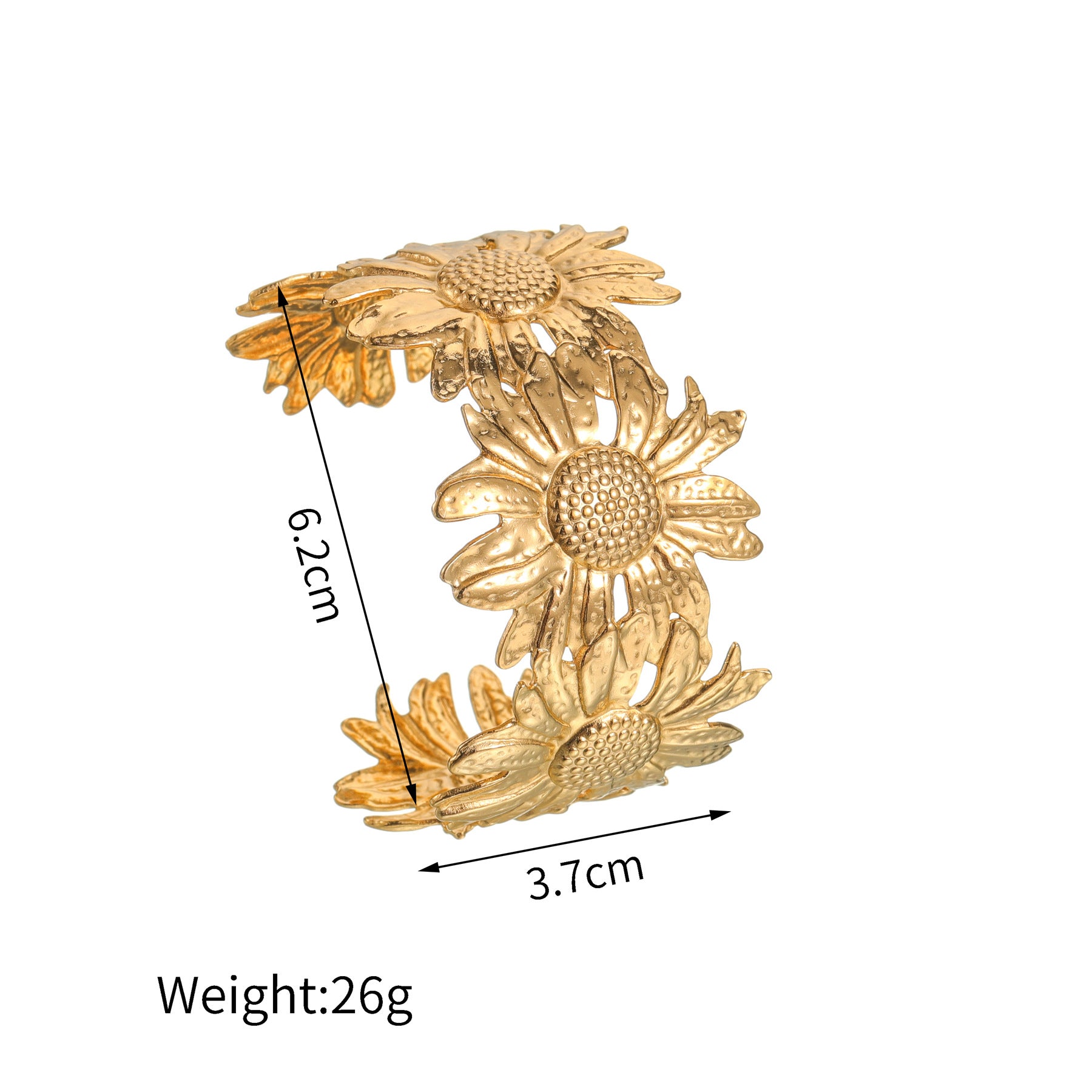 Daisy Flower Golden Bloom Cuff Bracelet – Statement Floral Design in Polished Gold Tone JLTB0543