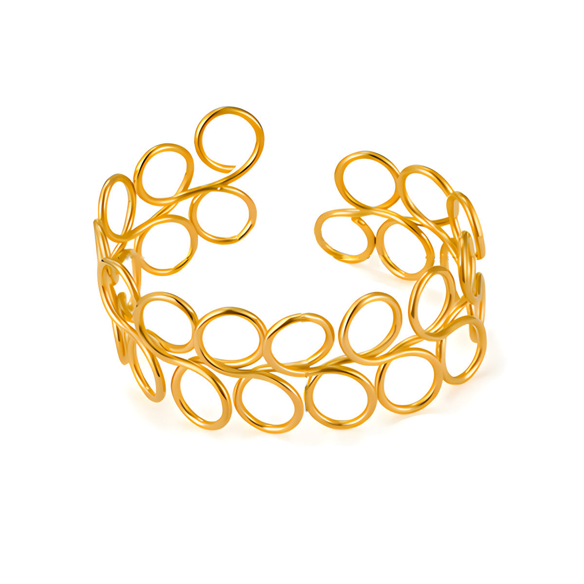 Golden Loop Statement Bracelet – Modern Geometric Open Cuff Design Bracelet JLTB0544