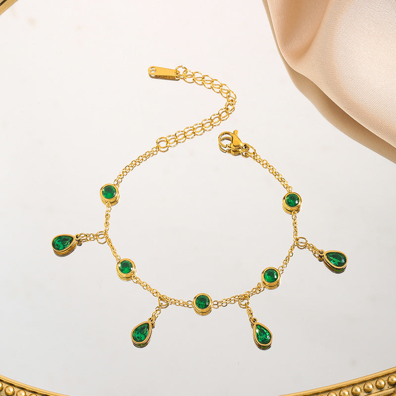 Tear Drop Bezel Round emerald Green Bracelet JLTB0560