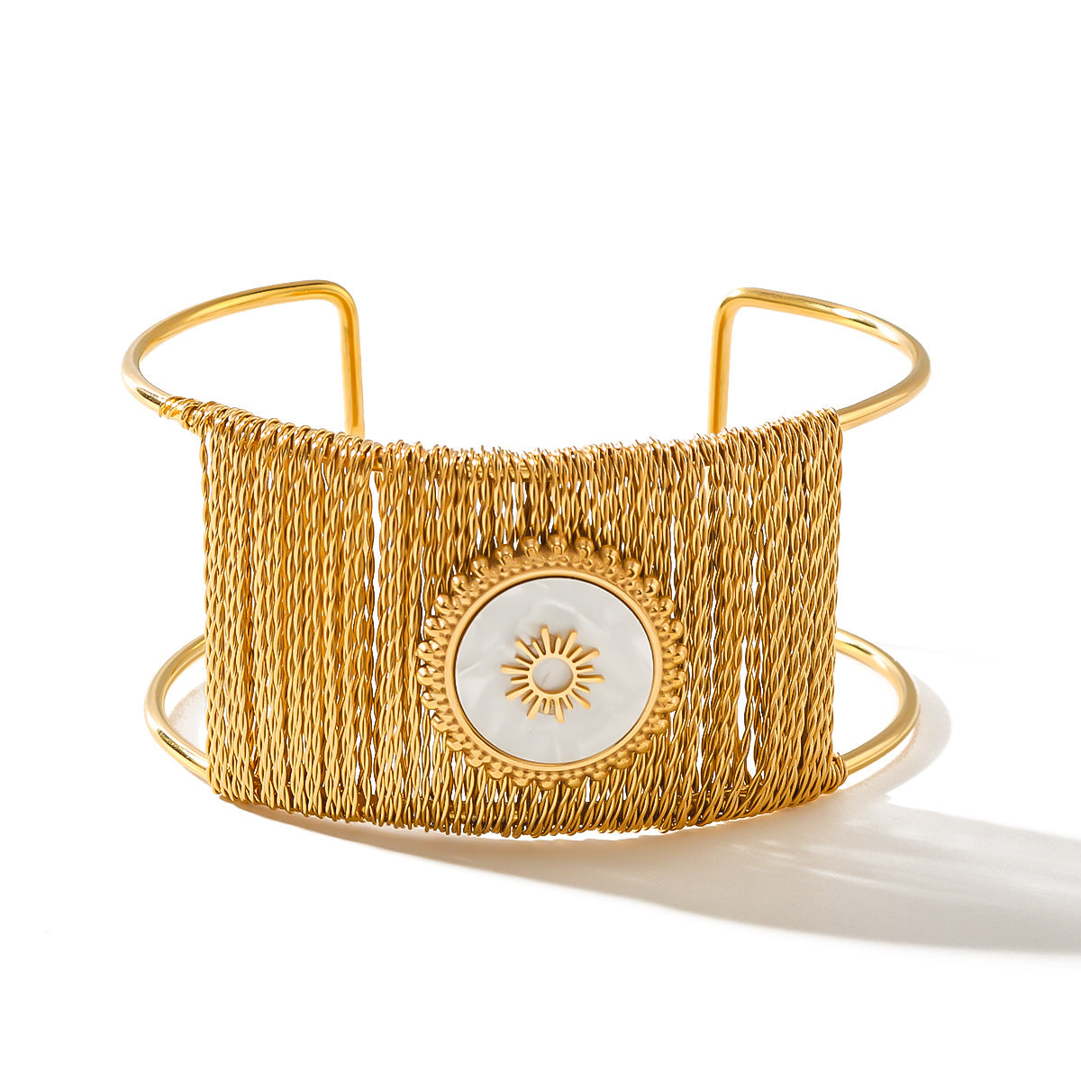 Wire Styled White Sun Inlaid Cuff Gold Bracelet JLTB0613