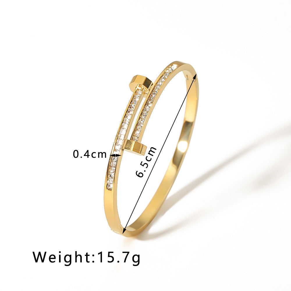Openable Radiant Nail Styled Gold-tone Bracelet JLTB0627