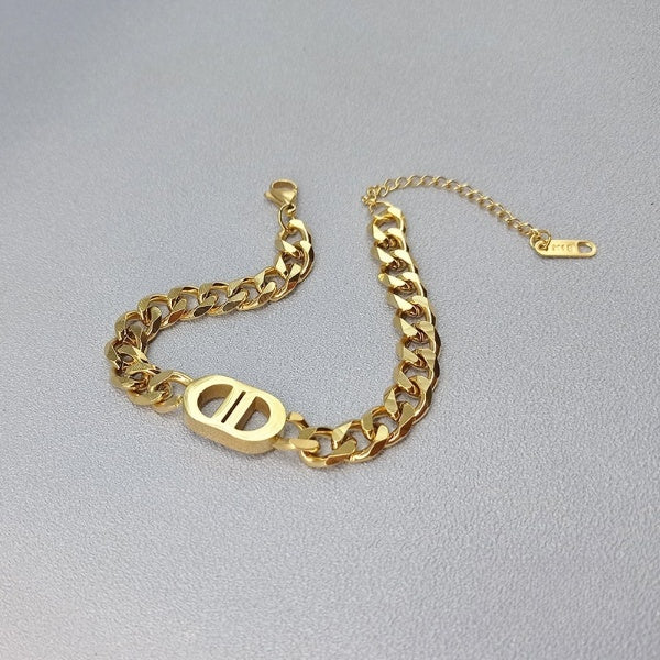 Double D Composition Choker Chain Gold Bracelet JLTB0631
