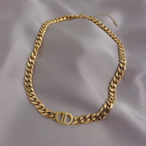 Double D Composition Choker Chain Gold Bracelet JLTB0631