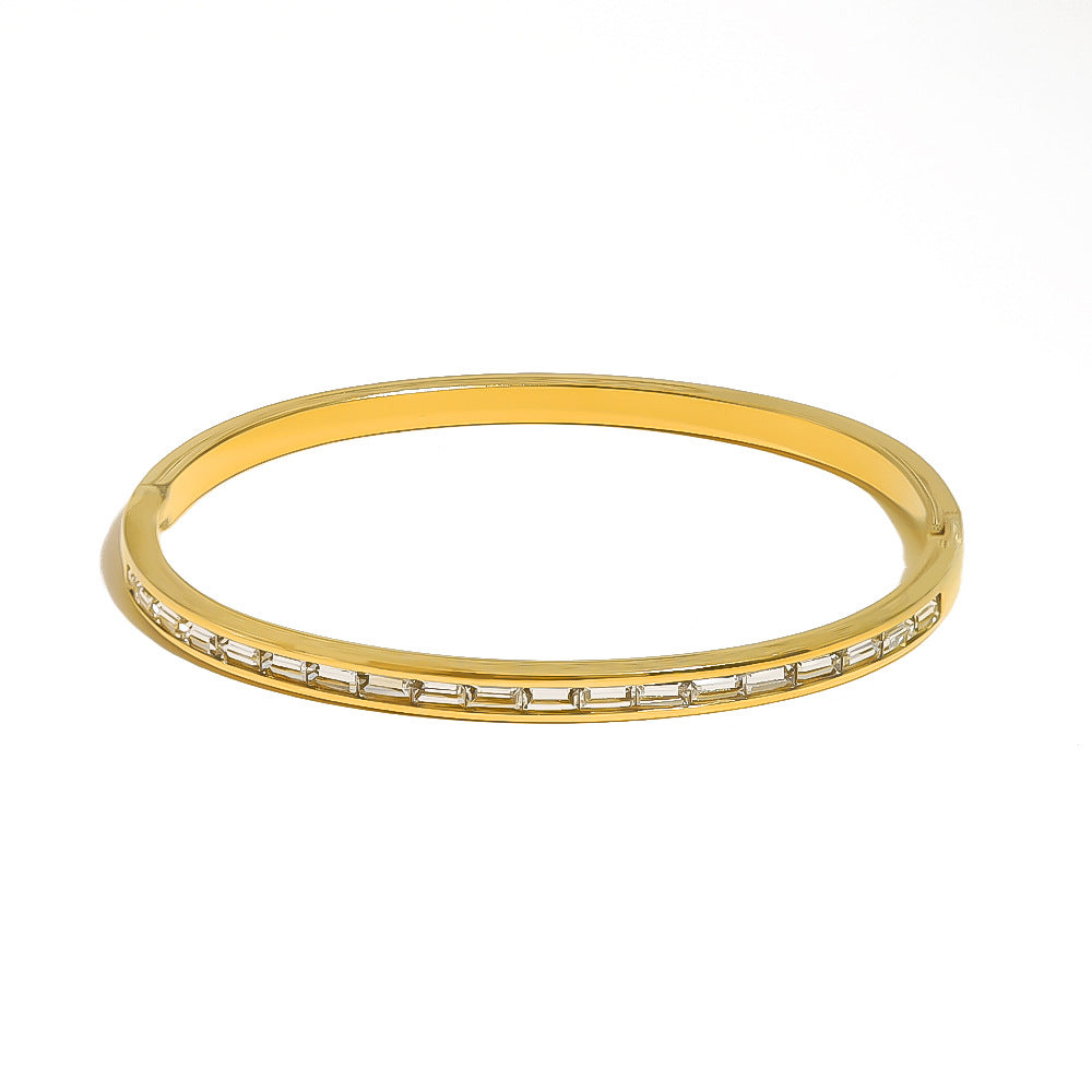 Openable Thin White Zircon Plated Gold Bracelet JLTB0635