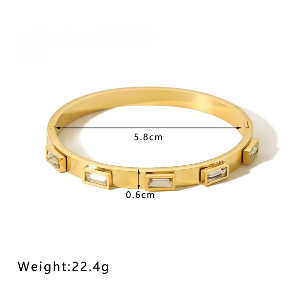 Rectangular Penta White Stone Embeded Gold Bracelet JLTB0644