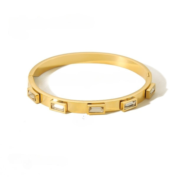 Rectangular Penta White Stone Embeded Gold Bracelet JLTB0644