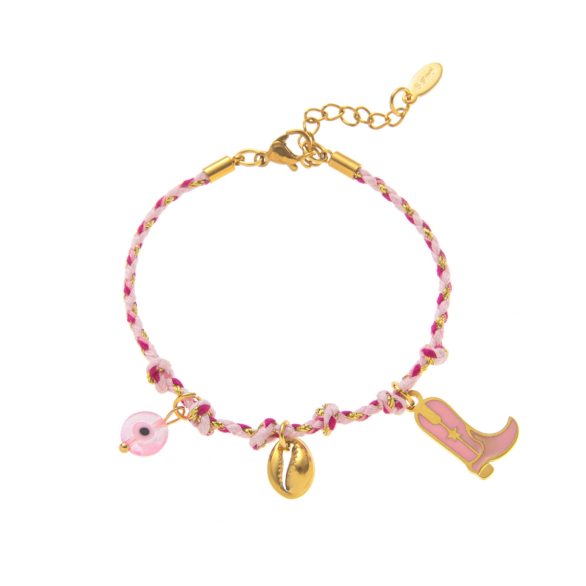 Pink Western Charm Braided Cord Bracelet JLTB0833