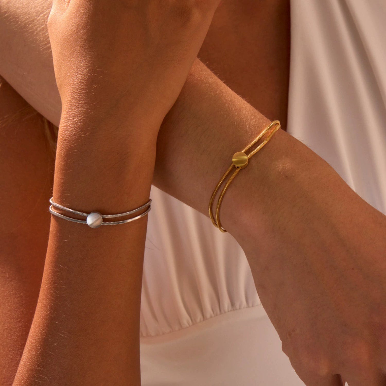 Dual Layer Gold Snake Chain Bracelet with Flat Disc Charm JLTB0994