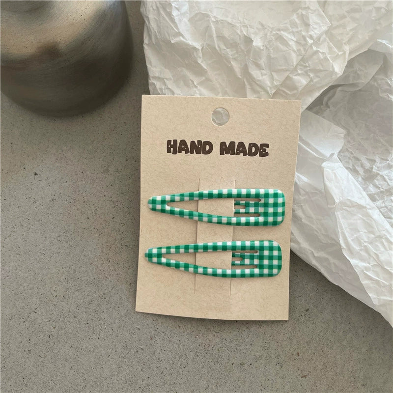 Charming Handmade Green and White Gingham checkered Hair Clips, Perfect for Adding a Touch of Whimsy to Your Everyday Style jltc0051