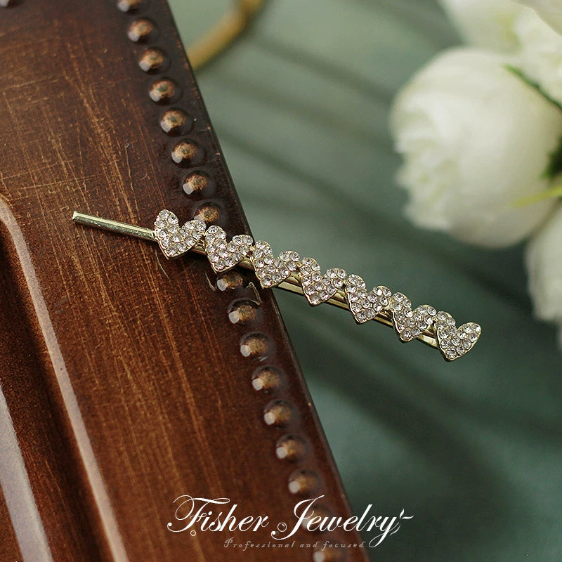 Just Lil Things Crystal Heart Cascade Hairpin – Gold-Tone Rhinestone Embellished Clip jltc0089