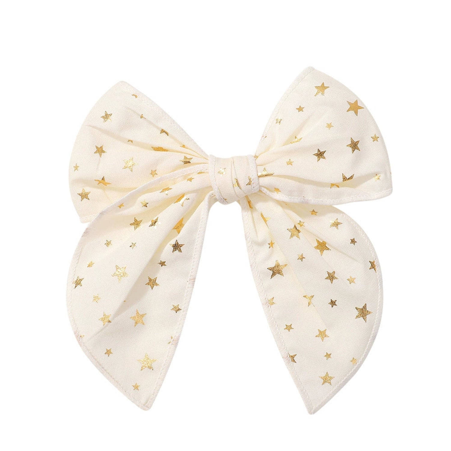 Just Lil Things White Bow Hair Clip – Elegant Gold Star Print Festive Accessory jltc0103