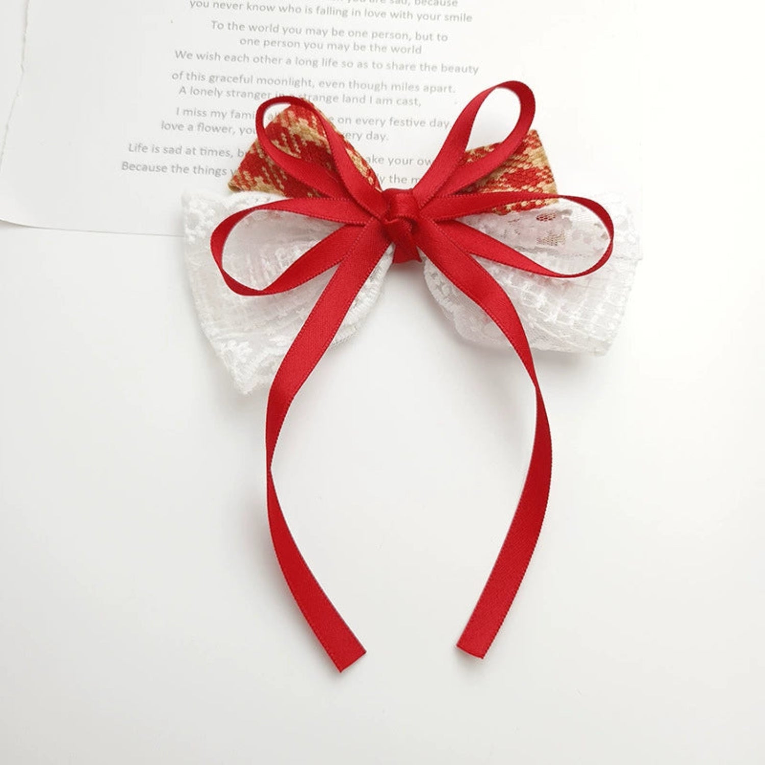 Just Lil Things Red Ribbon Lace Bow Hair Clip – Elegant Festive Accessory for Girls jltc0104