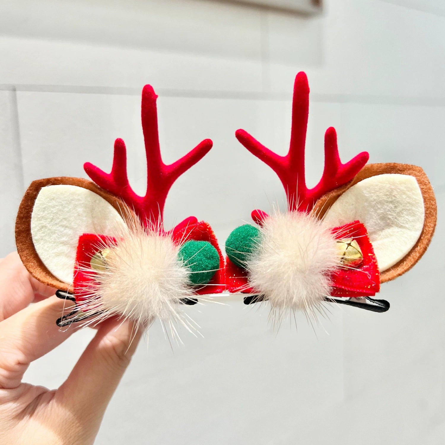 Just Lil Things Reindeer Antler Hair Clips – Christmas Furry Pom Pom Festive Accessories jltc0109