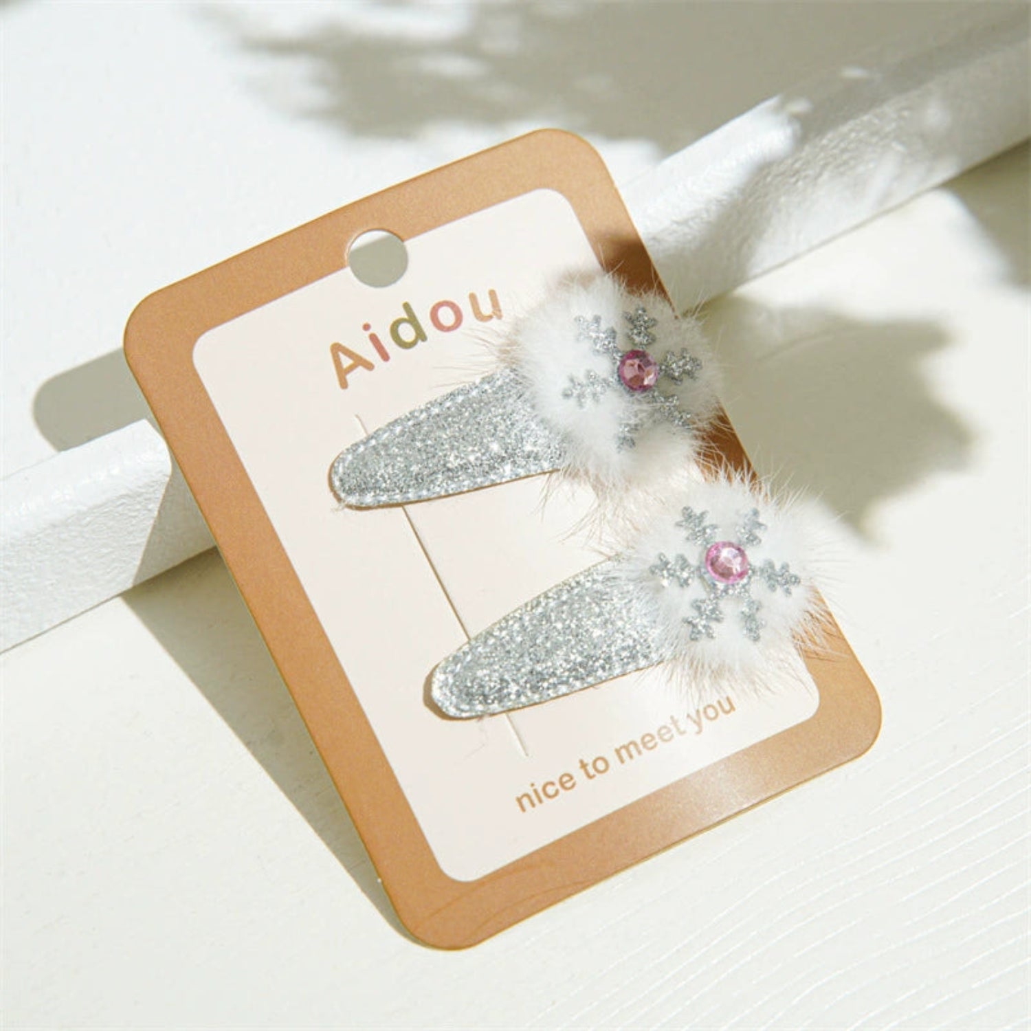 Just Lil Things Silver Glitter Hair Clips – Furry Snowflake Design Winter Accessories jltc0116