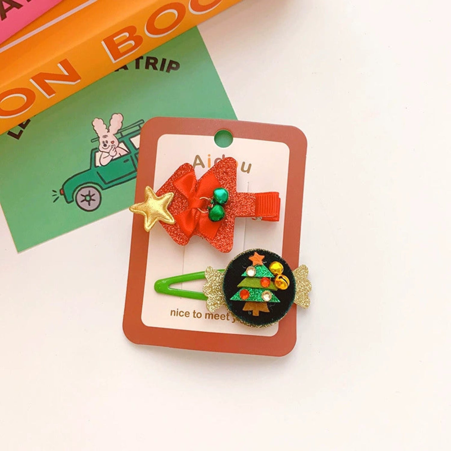 Just Lil Things Christmas Bow & Tree Hair Clip Set (Pack of 2) jltc0133