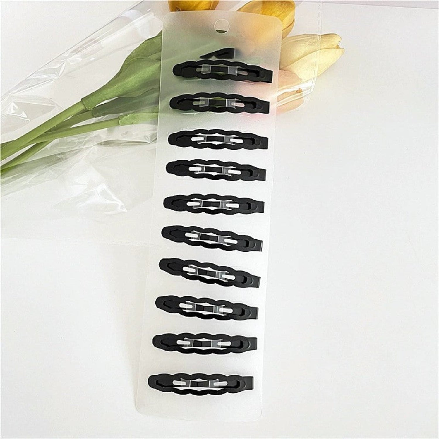 10-Piece Black Scalloped Hair Clips JLTC0151