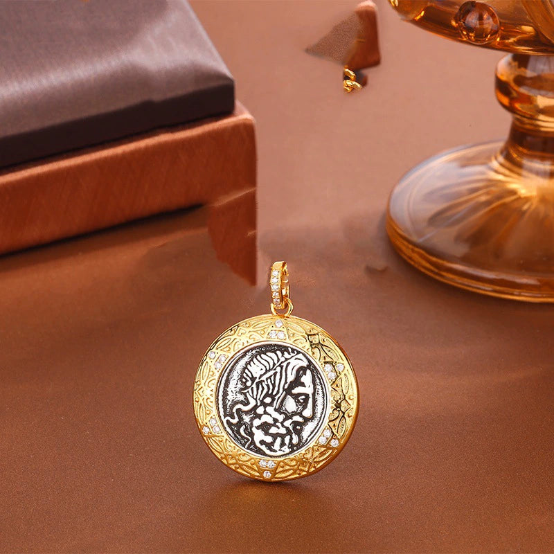 Just Lil Things Antique Roman Head Coin Charm Pendant – Textured Gold & Silver Design jltch0047
