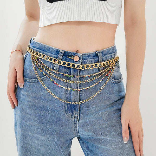 Multi-layer hip-hop punk street style accessories waist chain for women
