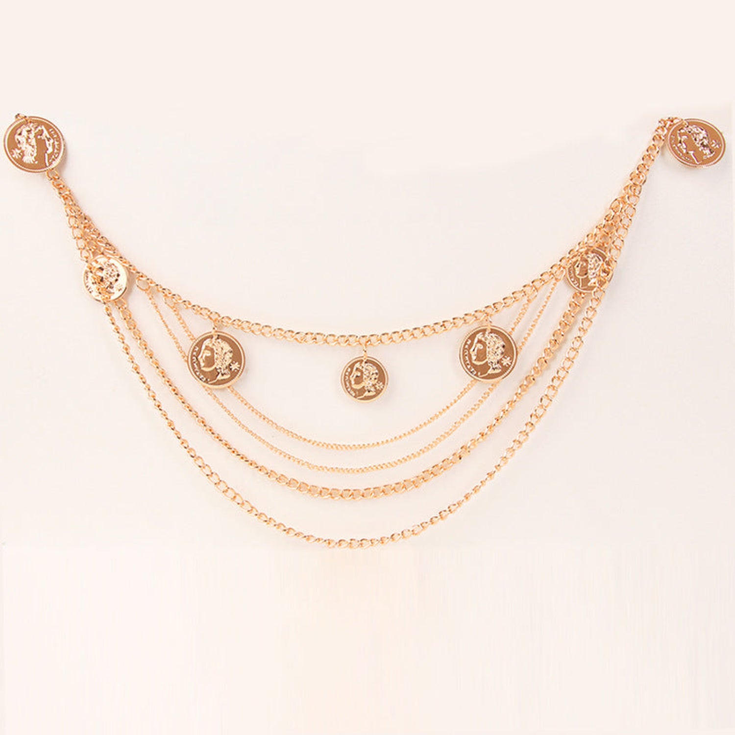 Vintage Gold Coin Layered Chain Belt  jlthb0121