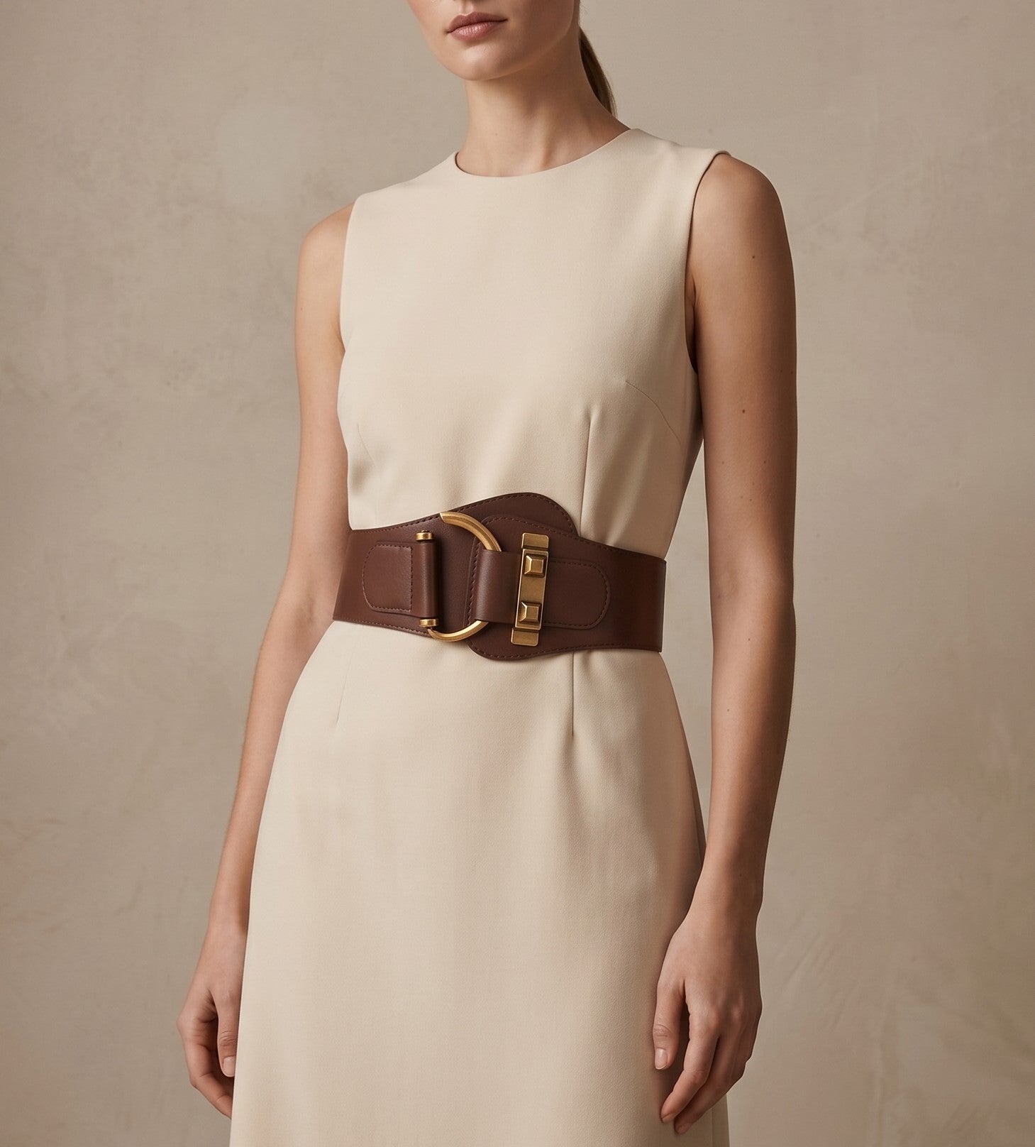 Women's wide belt decorated suit with skirt, sweater, coat, elastic waistband