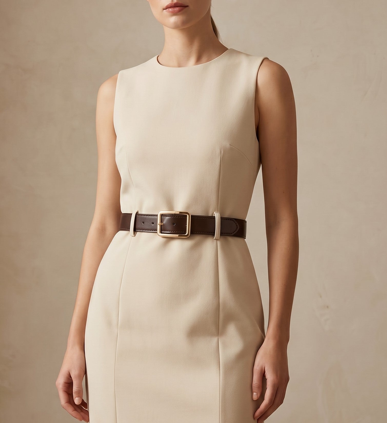 Square Shaped Gold Buckle CoffeeBrown Belts JLTHB0229
