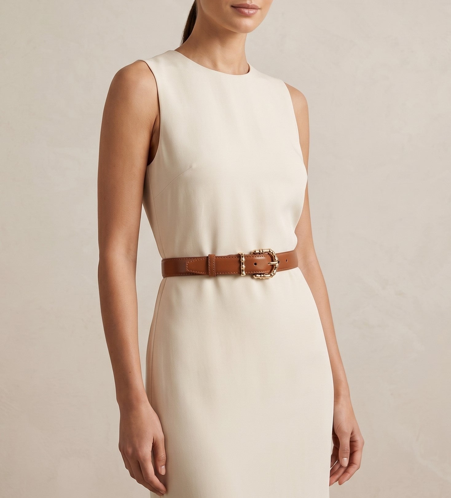 Tan Brown Belt with Gold Textured Buckle Belts JLTHB0237