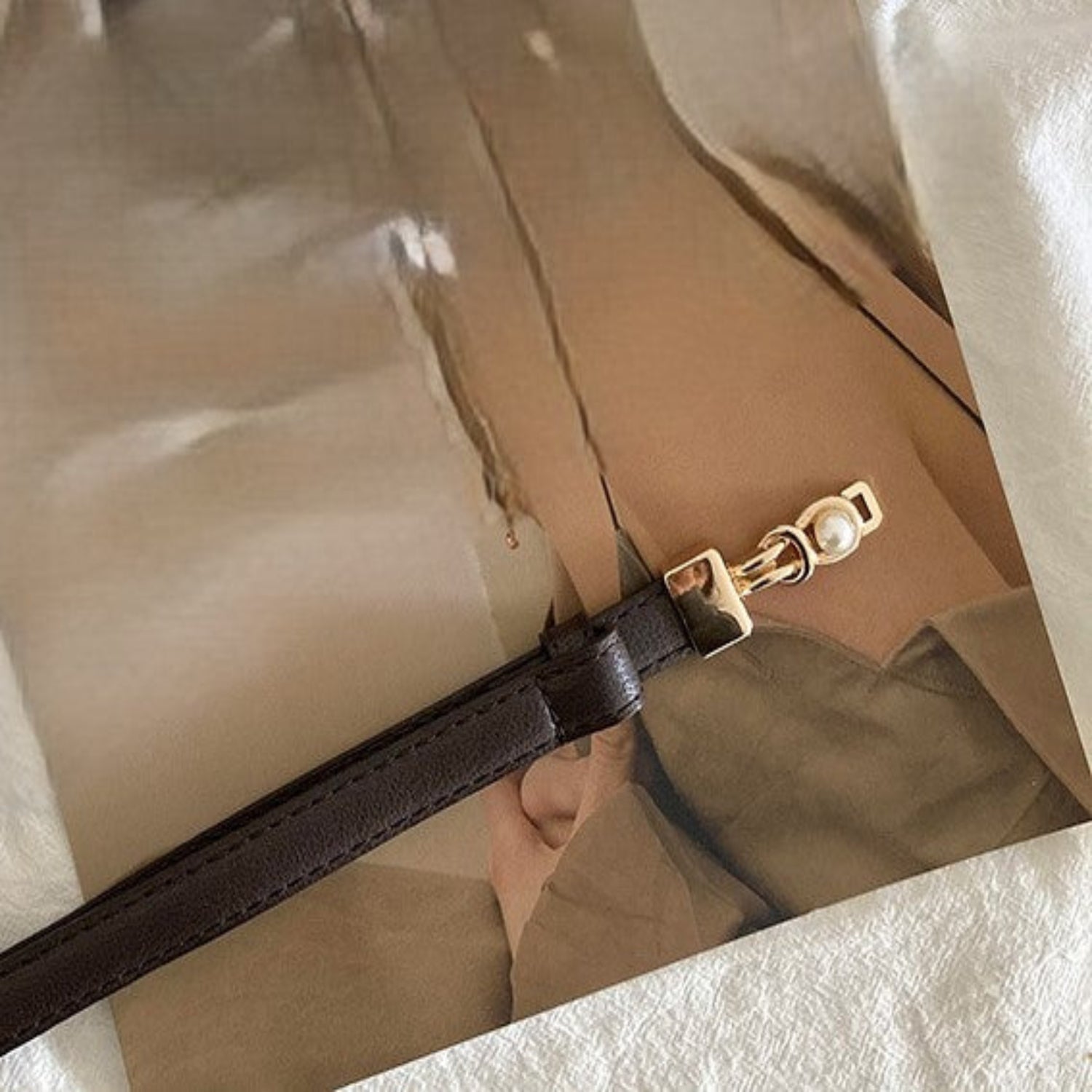 Brown Pearl Detail Skinny Belt JLTHB0280
